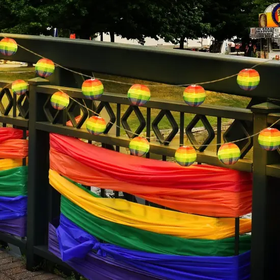Pride Decorations Rainbow Lantern Pride Lights Gay Pride Nylon Lantern 9.4Ft Battery Operated Ball Rainbow Lights 10 Count Lantern String Lights Pride Decor for Pride Month, Room, Yard, Party {4}