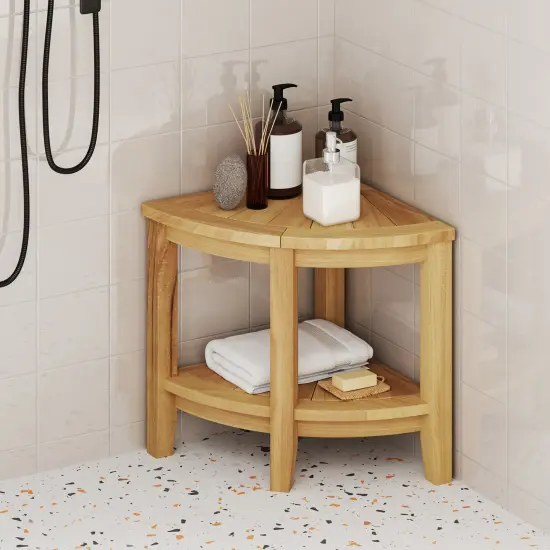 Teak Wood Shower Bench with Storage Shelf for Inside Shower to Sit on {2}