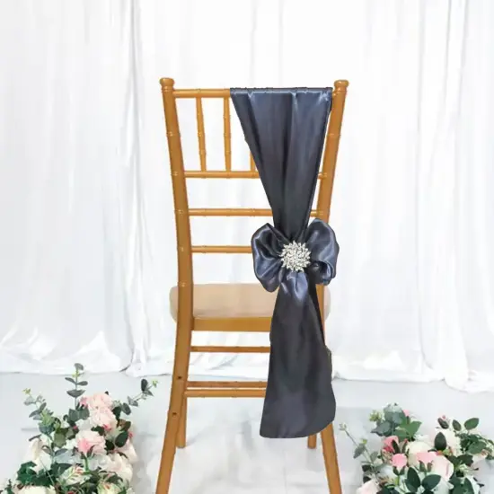 10 Pieces Pewter or Charcoal Satin Chair Bands, 8"x108" Elegant Event Wraps {3}