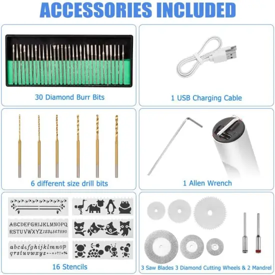 USB Rechargable Engraving Pen with 42 Bits, Mini Electric DIY Engraver Cordless Rotary Tools Portable Engraving Tool for Jewelry Wood Metal Stone Plastic Glass Etching {6}