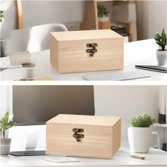 8 Pack Unfinished Wooden Boxes for Crafts, 8 x 4 x 2 Inch Wooden Box with Hinged Lid and Front Clasps {4}