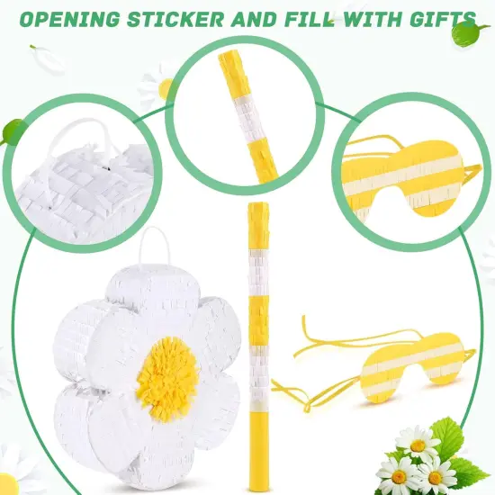 Daisy Flower Pi&ntilde;ata Flower Daisy Hippie Boho Pi&ntilde;ata Hanging Gender Reveal with Blindfold and Stick for Birthday Baby Shower Gender Reveal Wedding Floral Party Supplies {3}