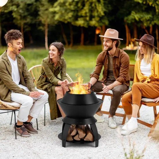 Black Alloy Fire Pit, Smokeless 3-in-1 Stove with Removable Ash Tray {2}