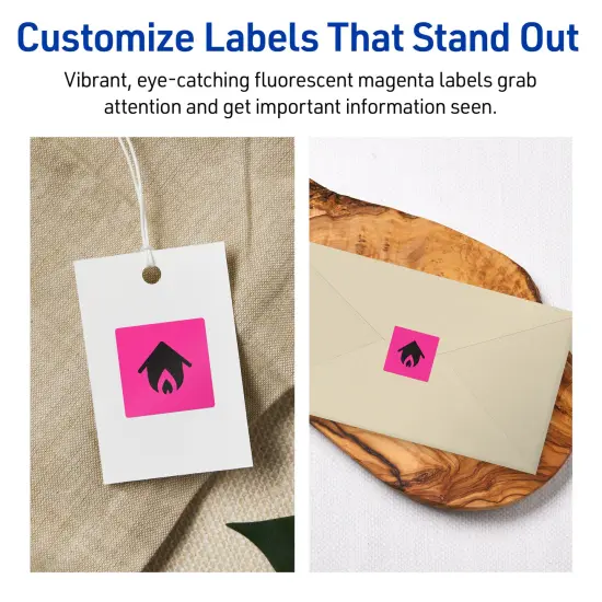 Avery Neon Magenta Paper Labels, 0.75" x 0.75" Square {3}