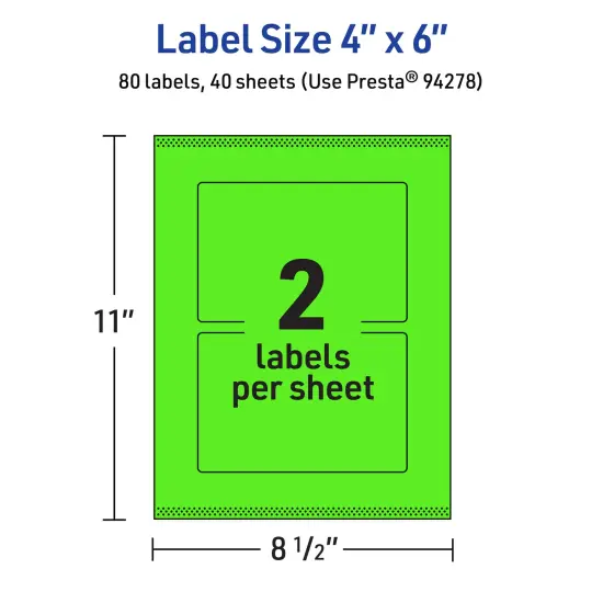 Avery Neon Green Paper Labels, 4" x 6" Rectangle {5}