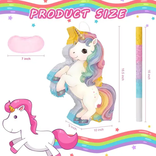 Magical Unicorn Pi&ntilde;ata - Small Unicorn Pi&ntilde;ata with Blindfold and Bat for Girls Kids Rainbow Unicorn Themed Birthday Party Games Decorations {2}