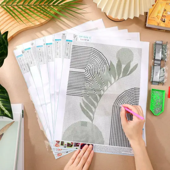 6 Pcs Sage Green Boho Diamond Wall Art Kits 12 x 16 Inches Diamond Art Painting Accessories Abstract 5d DIY Crafts for Adults Home Wall Decoration {5}