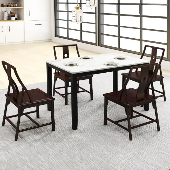MDF Dining Table with Faux Marble Top and Sturdy Rubber Wood Frame {3}