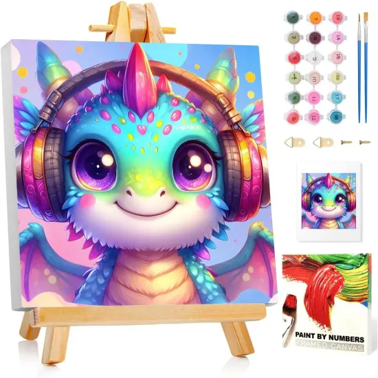 Paint by Numbers Kit for Kids with Frame, Dragon Paint by Number with Frame, Paint by Number Kids Age 5-8-12 for Gifts and Home Decor (8X8Inch) {1}
