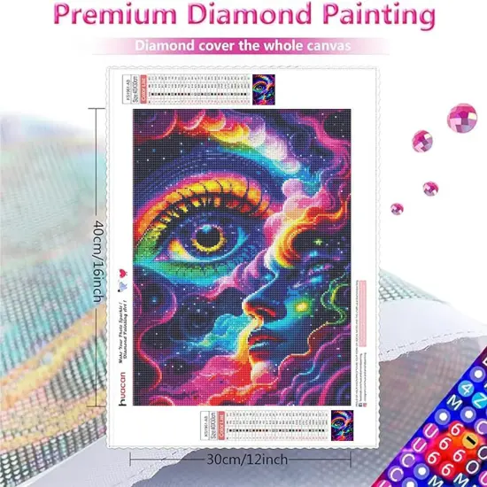 Diamond Painting Kits AB Diamond Art Kits for Adults,DIY Round Full Drill Colorful Starry Sky Gem Art Kits Rainbow Eyes Abstract Paint by Diamonds Handmade Gift Home Decor 11.81 * 15.74in {2}