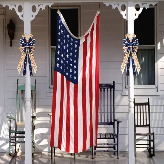 Threetols Large Patriotic Wreath Bows, Patriotic Star Bows for Wreath Memorial Day Burlap Stripes Bows for Front Door, Red Blue Linen American Flag Bows for 4th of July Indoor Outdoor Tree Decor {4}