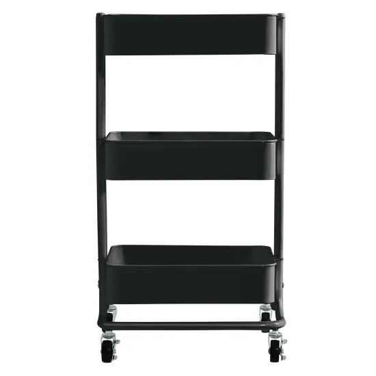 artPOP! 3-Tier Metal Utility Rolling Cart, Black, 32 x 17 x 14.5 Inches, Multifunctional Mesh Tray Organization Cart with Locking Casters for School Supplies, Art Studio, Craft Supplies, Home Storage {3}