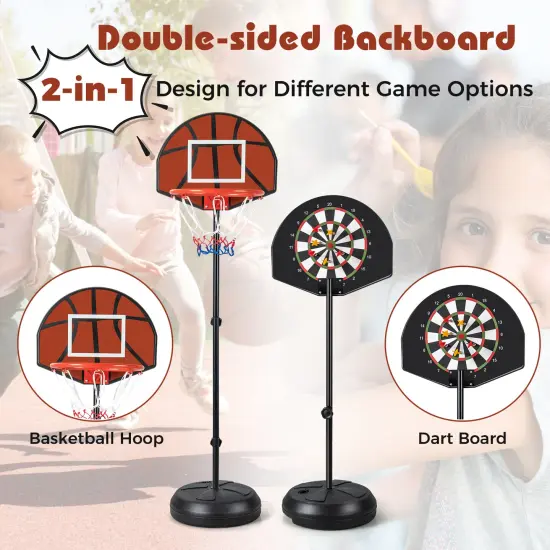 Adjustable 2-in-1 Kids Basketball Hoop & Dartboard Set &ndash; Black Metal Stand with Stable Base, Ages 8+ {5}