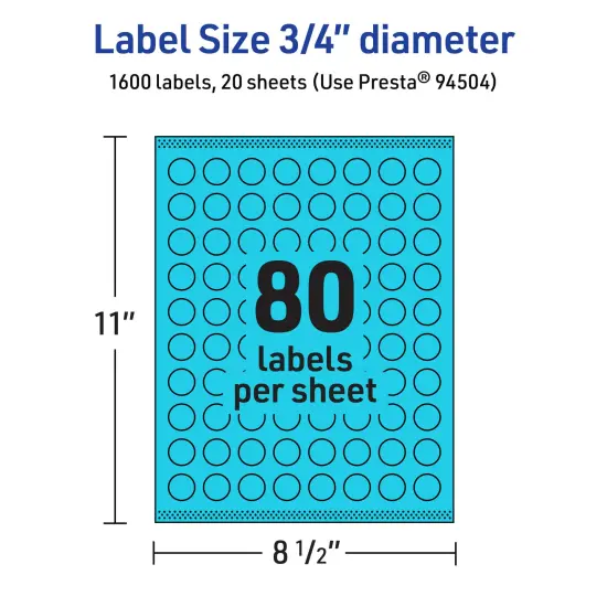 Avery Bright Blue Paper Labels, 0.75" Diameter Round {5}