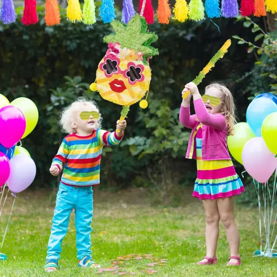 Small Pineapple Pinata, with Blindfold and Stick for Hawaiian Tropical Luau Party Supplies, Summer Fruit Themed Birthday Party Decorations for Girls Boys Kids {5}