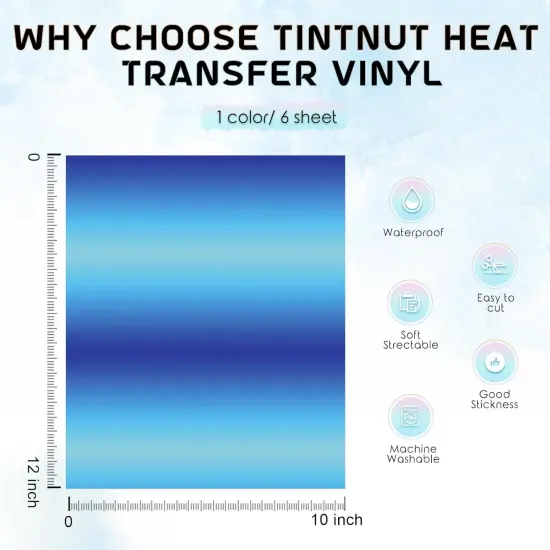 Gradient HTV Vinyl - 6sheets 12 x 10 Inches Blue Ombre HTV Iron on Vinyl Gradient {3}