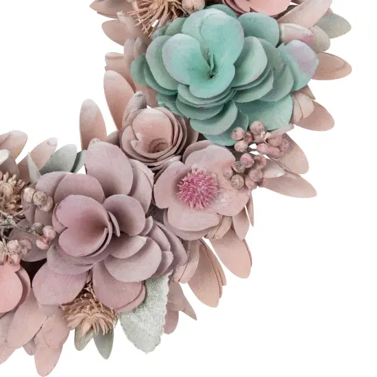 Northlight Wooden Floral Artificial Spring Wreath with Thistles- 13.5" - Pink and Blue {5}