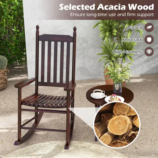 Acacia Wood Rocking Chair with Ergonomic Seat & Gentle Rocking Motion Brown {6}