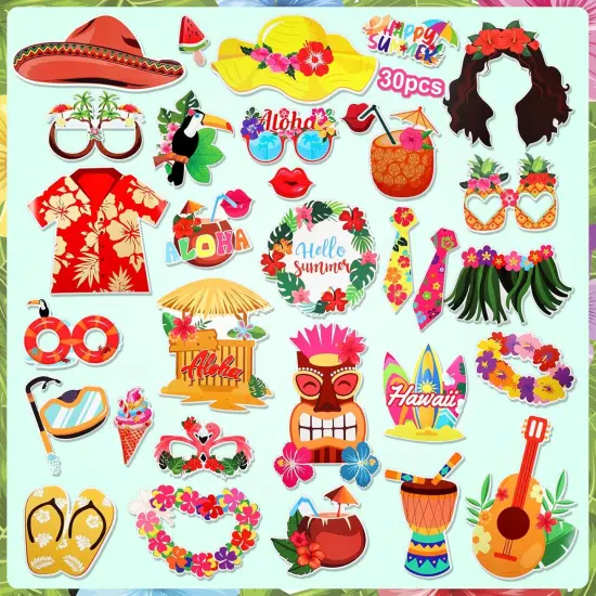 30 PCS Hawaiian Luau Photo Booth Props Kit {4}