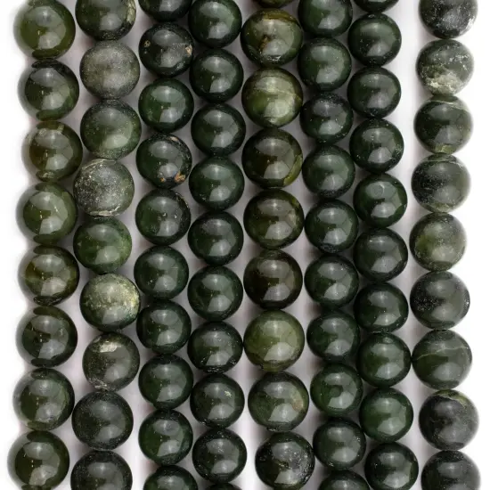 The Bead Chest Round Dark Green Nephrite Jade Beads 10mm Gemstone 16 Inch Strand {3}