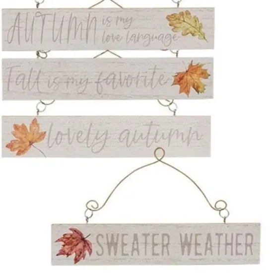 Wood Fall Leaf Hanging Ornaments with Gold Hangers 4 Asstd. {1}