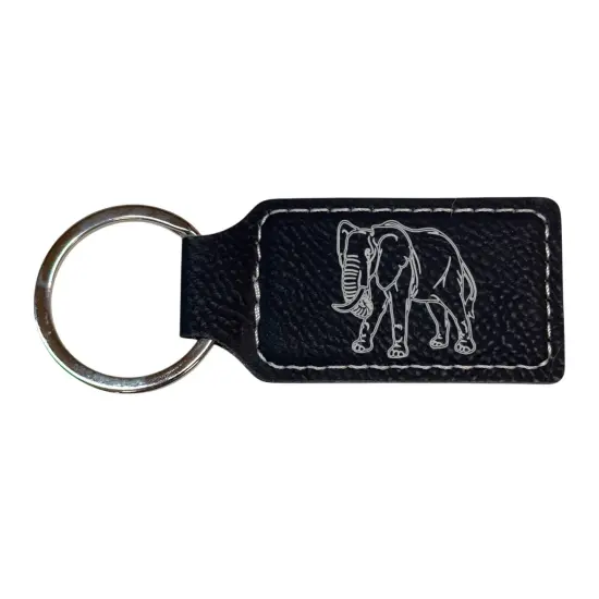 Keychain - Rectangle - Elephant - Leather Pink/Black {3}