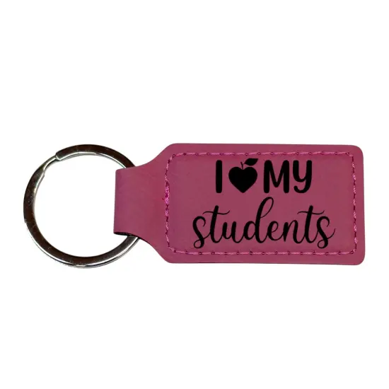 Keychain - Rectangle - I love my students - Leather Black/Silver {2}