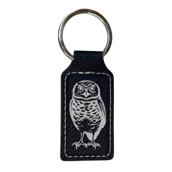 Keychain - Rectangle - Burrowing Owl - Leather Pink/Black {4}