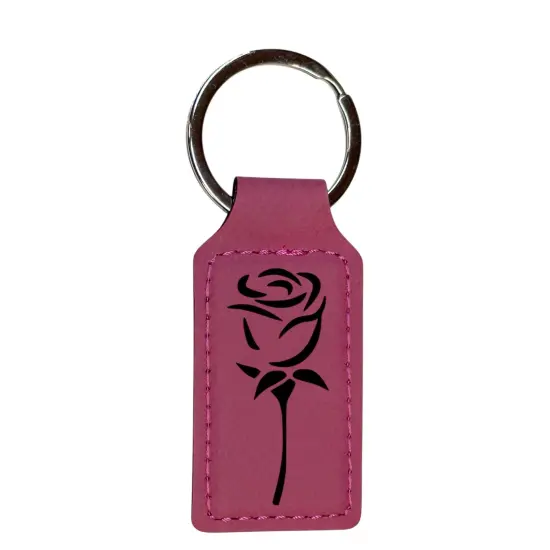 Keychain - Rectangle - Rose - Leather Rawhide/Black {3}
