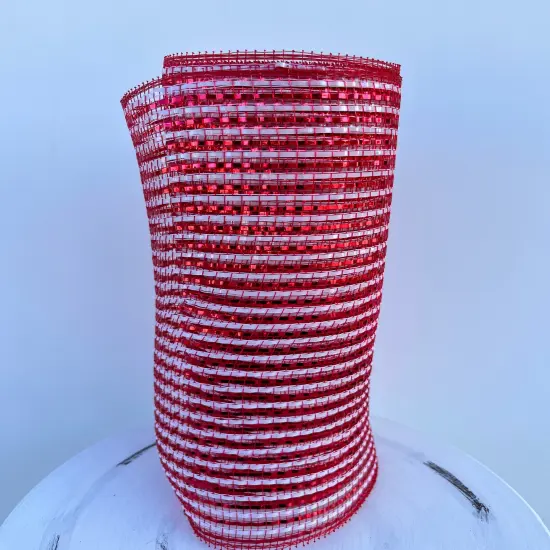 RE1342N5-10.25" x 10yd Wide Foil Mesh-Red/White {2}