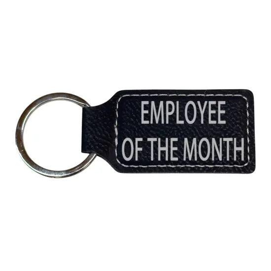 Keychain - Rectangle - Employee of the month - Leather Black/Silver {1}