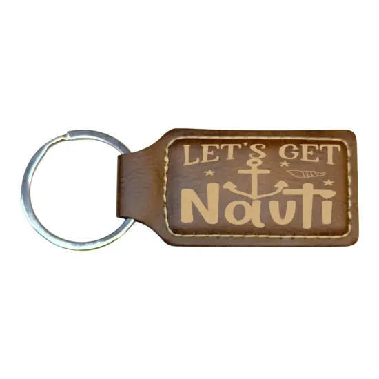 Keychain - Rectangle - Lets get Nauti - Leather Black/Silver {3}