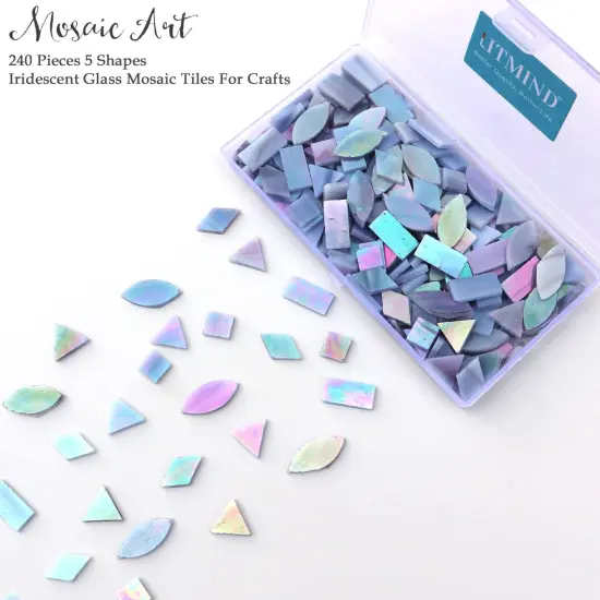 LITMIND Iridescent Stained Glass Mosaic Tiles for Crafts, 240 Pieces 5 Shapes Mixed Mosaic Glass Pieces, Mosaic Kits for Adults (Iridescent Grey) {6}