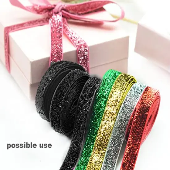 Bulk Velvet Ribbon 3/8 for Crafts-25yd 3/8" Wide Red Ribbon,Green Ribbon Christmas Ribbon for Gift Wrapping Ribbon Bows, Black Ribbon Halloween,Gold Ribbon and Silver Ribbon for Christmas Gift Bow {2}