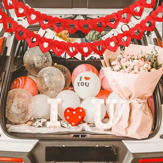 Tlswshsy 10Pcs Valentines Day Heart Garland Banner, 100Ft Pre-Strung Red Heart Paper Garland, Heart Shape Hanging Paper Decoration for Valentines Engagement Wedding Party Anniversary Birthday Supply {2}