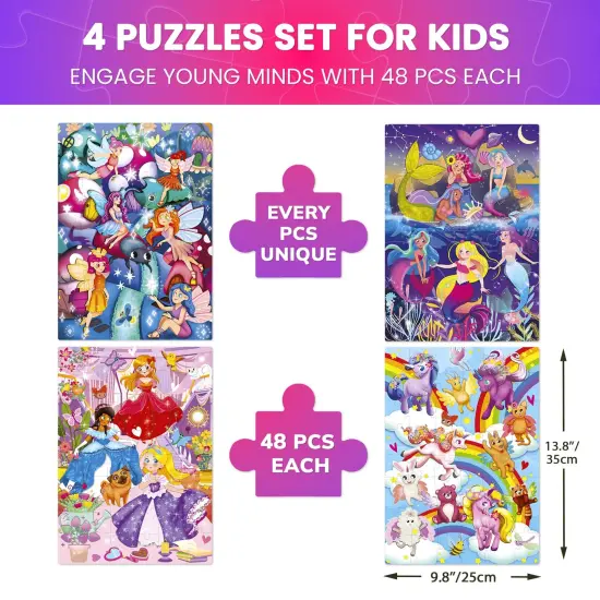 4x48 Puzzlesfor Kids | Mermaid, Princesses, Unicorns {3}