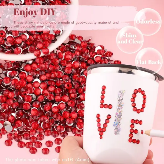 8000PCS 3mm Flatback Resin Rhinestones with Tweezers and Pen (Red) {4}