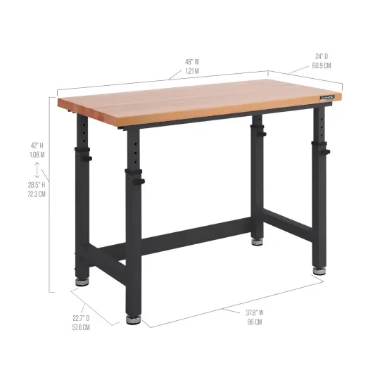 Seville Classics UltraHD Height Adjustable Workbench, 48" W x 24" D x 28.5" to 42" H Graphite {4}