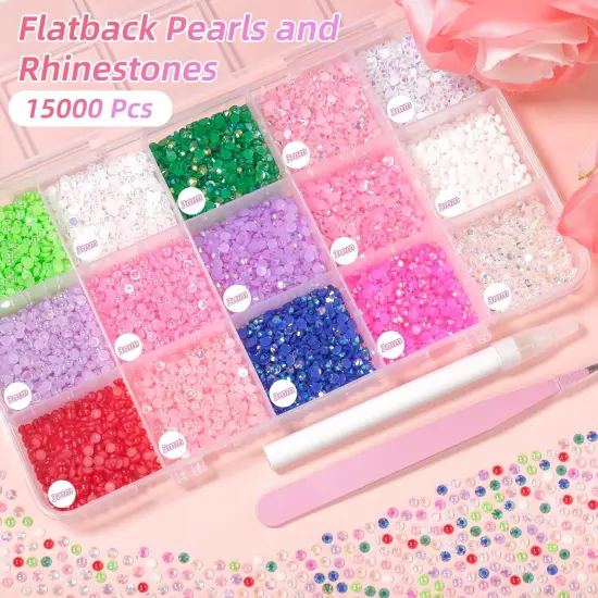 3 mm Flatback Pearls and Rhinestones - Multicolor {2}