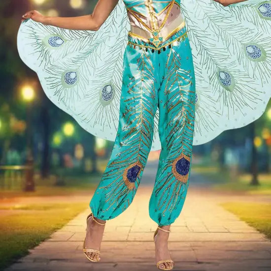 Deluxe Jasmine Teal Costume Jumpsuit with Cape for Regal Cosplay Look {3}