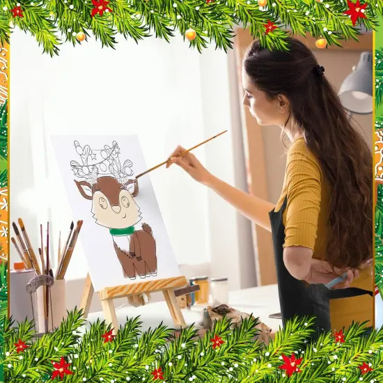 12 Set Christmas Pre Drawn Canvas Painting Kit with Easels {4}