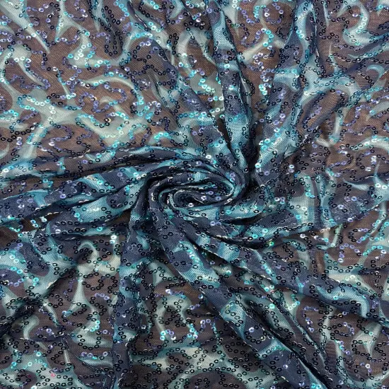 1 Yard Blue Flame Print Sequin Mesh Fabric Multipurpose {2}