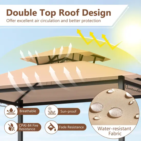 6.5 x 4 x 8 FT Grill Gazebo Set with 2 Bar Stools and Bar Table Brown {5}