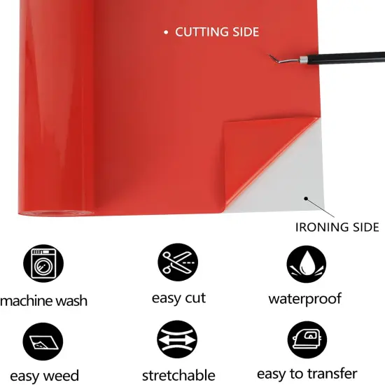12" x 8ft Red Iron on Vinyl for T-Shirt {3}