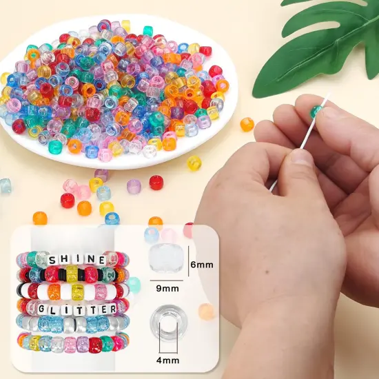 MIIIM 1000PCS 6x9mm Clear Pony Beads Bulk, Kandi Beads for Bracelets Making Kit, Hair Braids Craft for Jewelry Making (Clear Multi Color) {6}