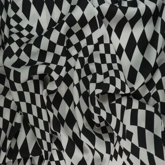 1 Yard Bubble Satin Checker Print Fabric, 58/59&Prime; Wide Polyester Spandex Blend BLACK/IVORY {2}