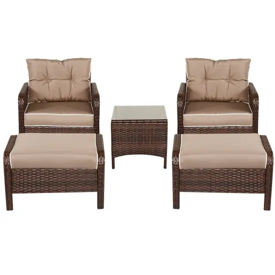 5 Pieces Patio Rattan Sofa Ottoman Furniture Set with Cushions {6}