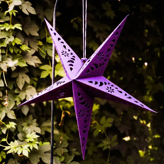 In the Breeze 9175 — Purple Paper Star Lantern — Hanging Party and Home Décor with Painted Gold Accents — Handmade, Dyed Paper {2}