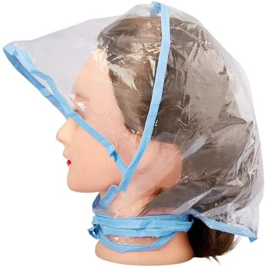 Juvale 12-Pack Clear Waterproof Rain Bonnet Hat with Visor, Transparent with Blue Trim {5}