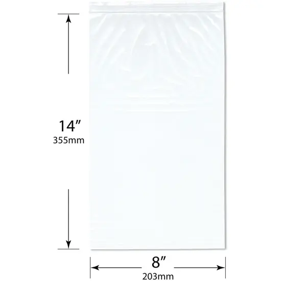 Plymor 8" x 14" (Pack of 100), 2 Mil Zipper Reclosable Plastic Bags {3}